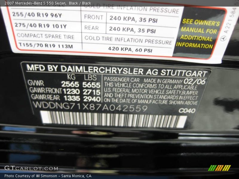 Black / Black 2007 Mercedes-Benz S 550 Sedan