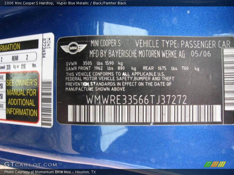 Hyper Blue Metallic / Black/Panther Black 2006 Mini Cooper S Hardtop