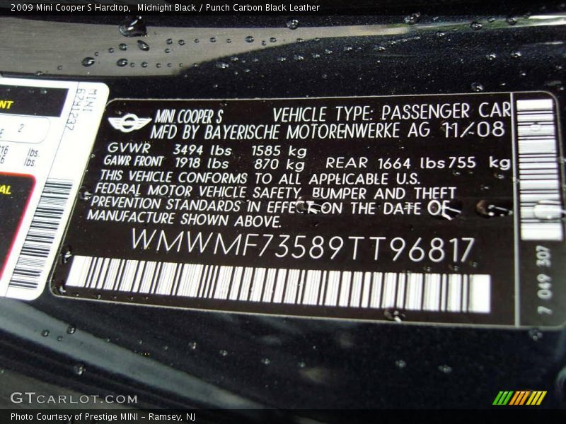 Midnight Black / Punch Carbon Black Leather 2009 Mini Cooper S Hardtop
