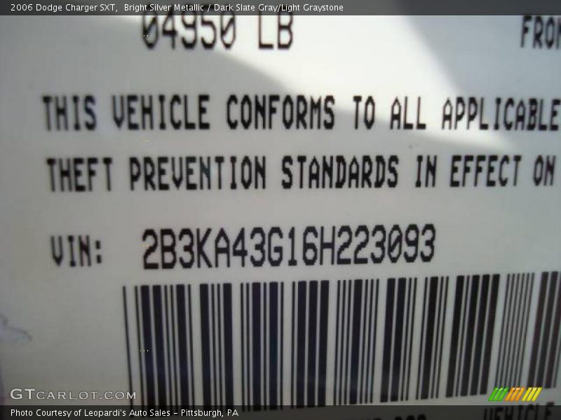 Bright Silver Metallic / Dark Slate Gray/Light Graystone 2006 Dodge Charger SXT