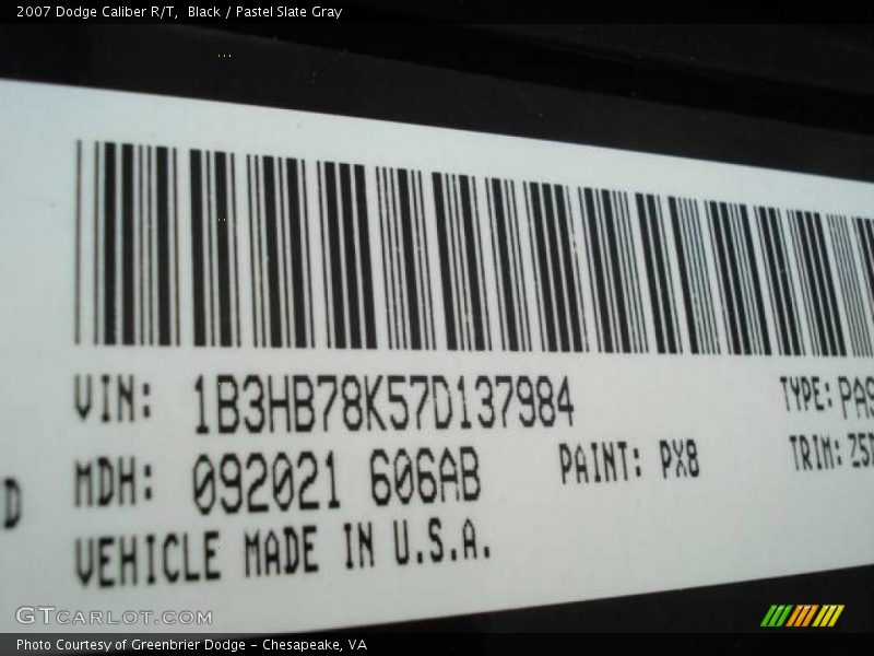 Black / Pastel Slate Gray 2007 Dodge Caliber R/T