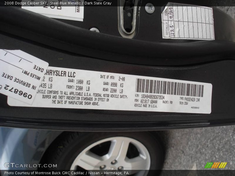 Steel Blue Metallic / Dark Slate Gray 2008 Dodge Caliber SXT