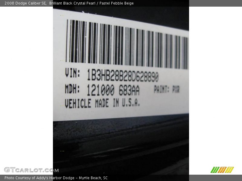 2008 Caliber SE Brilliant Black Crystal Pearl Color Code PXR