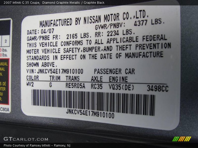 Diamond Graphite Metallic / Graphite Black 2007 Infiniti G 35 Coupe