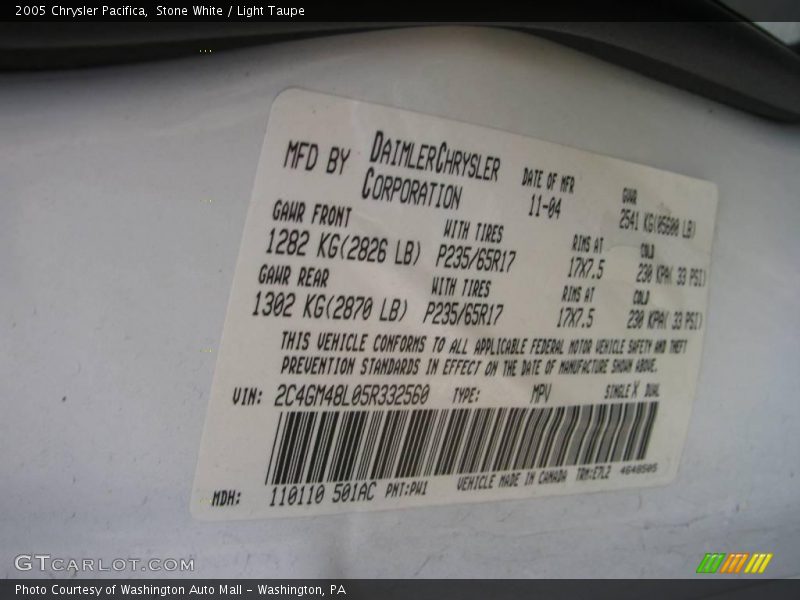 Stone White / Light Taupe 2005 Chrysler Pacifica