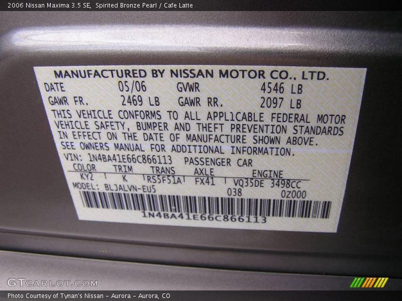 Spirited Bronze Pearl / Cafe Latte 2006 Nissan Maxima 3.5 SE