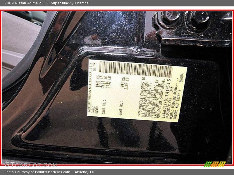 Super Black / Charcoal 2009 Nissan Altima 2.5 S