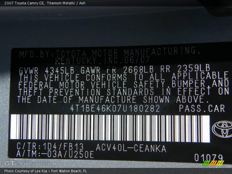 Titanium Metallic / Ash 2007 Toyota Camry CE