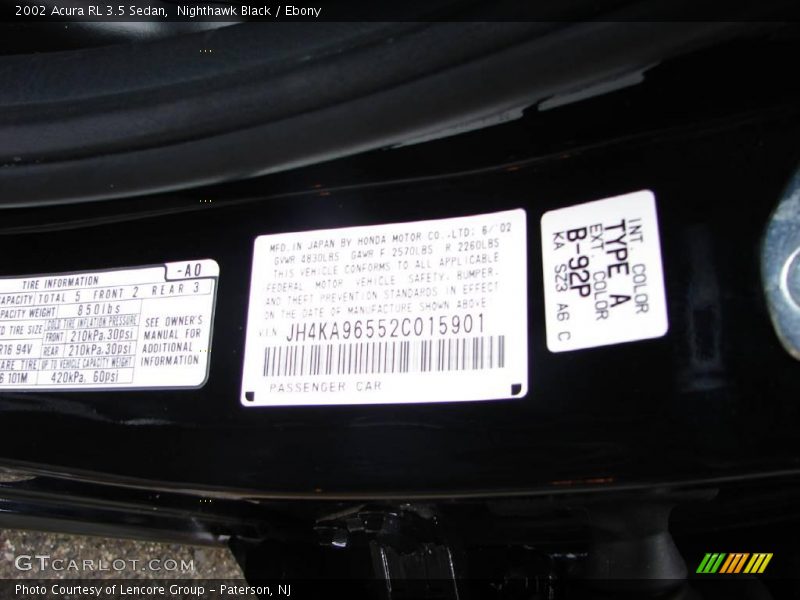 Nighthawk Black / Ebony 2002 Acura RL 3.5 Sedan