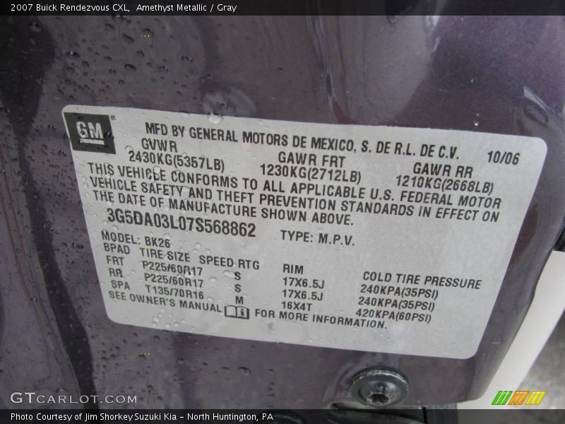 Amethyst Metallic / Gray 2007 Buick Rendezvous CXL
