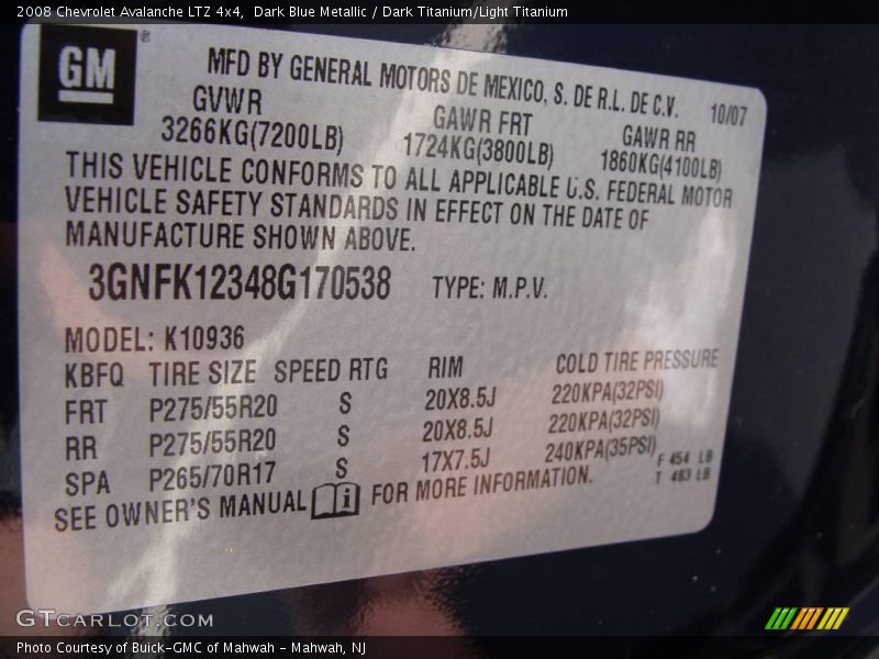 Dark Blue Metallic / Dark Titanium/Light Titanium 2008 Chevrolet Avalanche LTZ 4x4