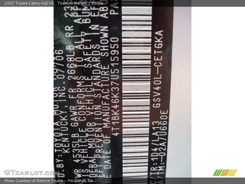 Titanium Metallic / Bisque 2007 Toyota Camry XLE V6