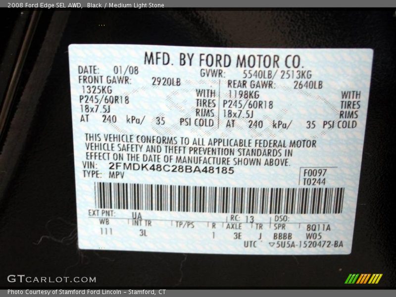 Black / Medium Light Stone 2008 Ford Edge SEL AWD