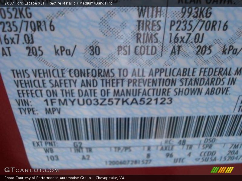 Redfire Metallic / Medium/Dark Flint 2007 Ford Escape XLT