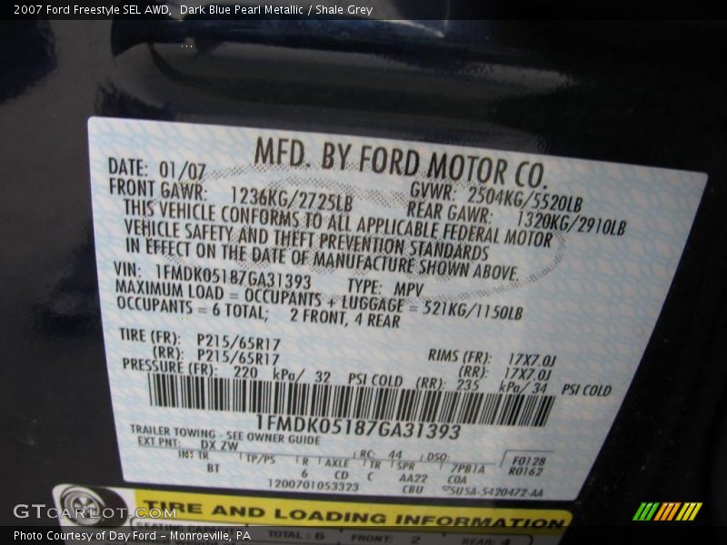 Dark Blue Pearl Metallic / Shale Grey 2007 Ford Freestyle SEL AWD