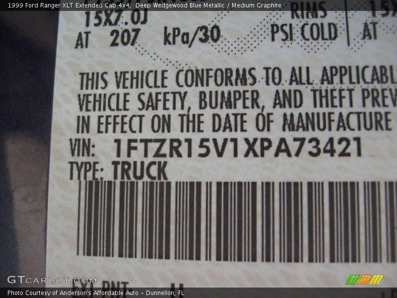 Deep Wedgewood Blue Metallic / Medium Graphite 1999 Ford Ranger XLT Extended Cab 4x4