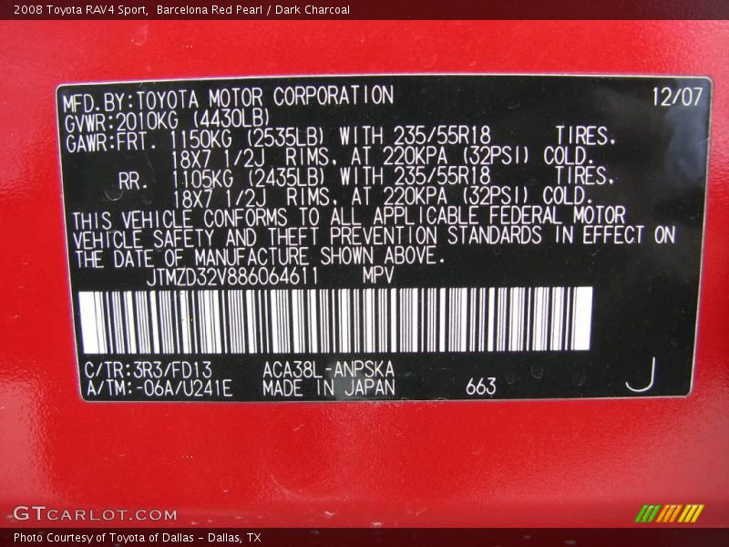 Barcelona Red Pearl / Dark Charcoal 2008 Toyota RAV4 Sport