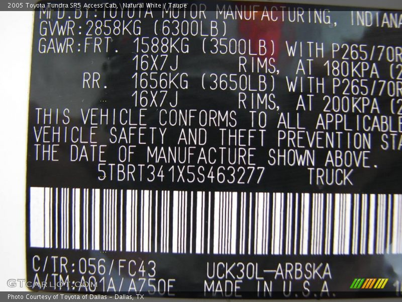 Natural White / Taupe 2005 Toyota Tundra SR5 Access Cab