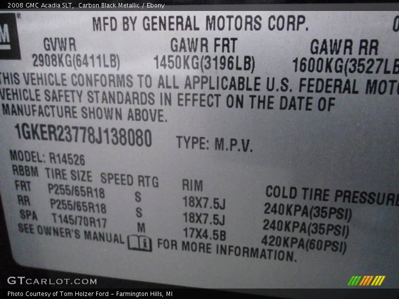 Carbon Black Metallic / Ebony 2008 GMC Acadia SLT