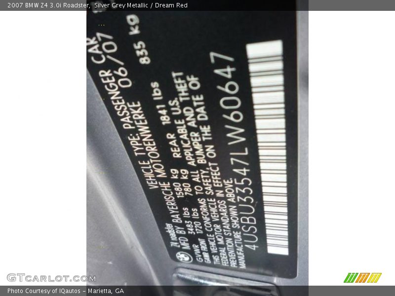 Silver Grey Metallic / Dream Red 2007 BMW Z4 3.0i Roadster