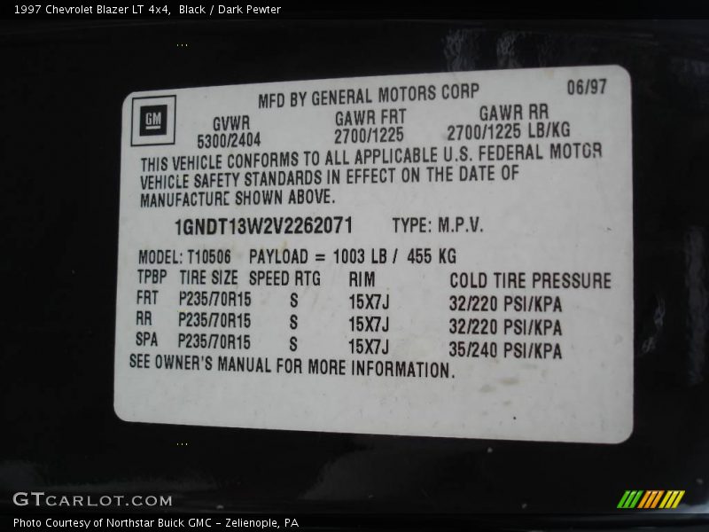 Black / Dark Pewter 1997 Chevrolet Blazer LT 4x4