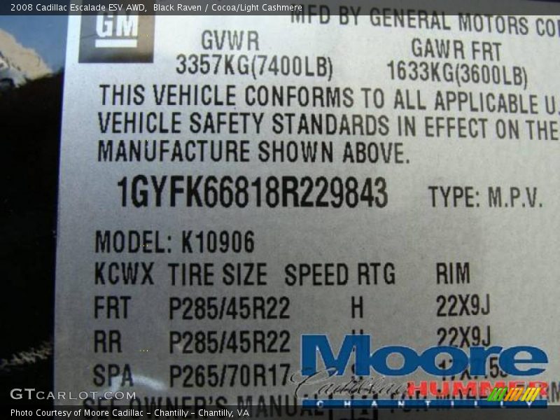 Black Raven / Cocoa/Light Cashmere 2008 Cadillac Escalade ESV AWD