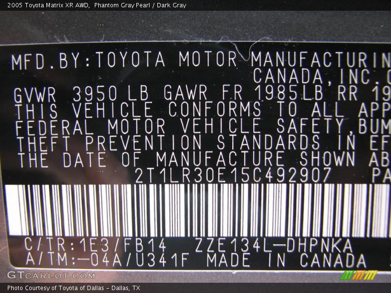 Phantom Gray Pearl / Dark Gray 2005 Toyota Matrix XR AWD