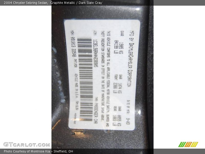Graphite Metallic / Dark Slate Gray 2004 Chrysler Sebring Sedan