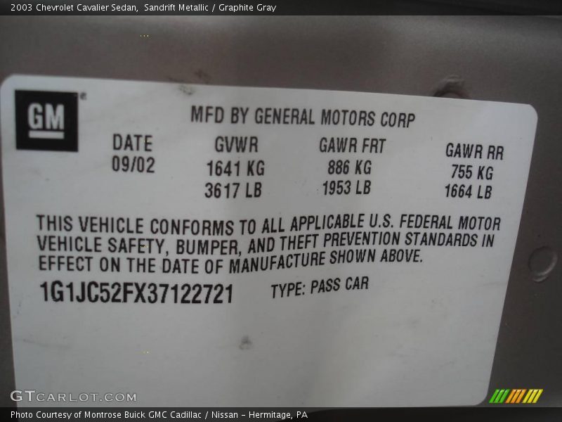 Sandrift Metallic / Graphite Gray 2003 Chevrolet Cavalier Sedan