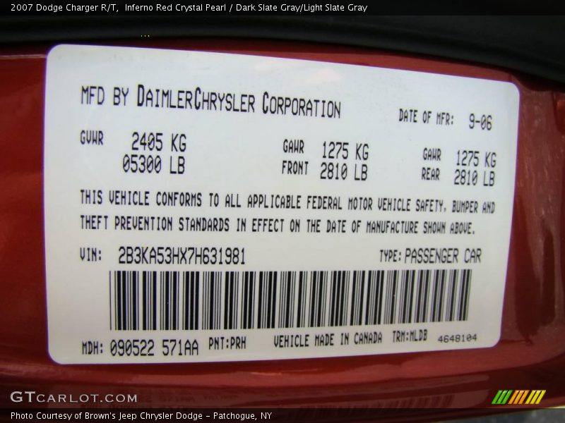 Inferno Red Crystal Pearl / Dark Slate Gray/Light Slate Gray 2007 Dodge Charger R/T