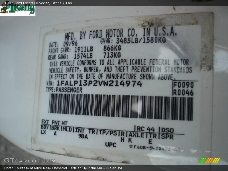 White / Tan 1997 Ford Escort LX Sedan