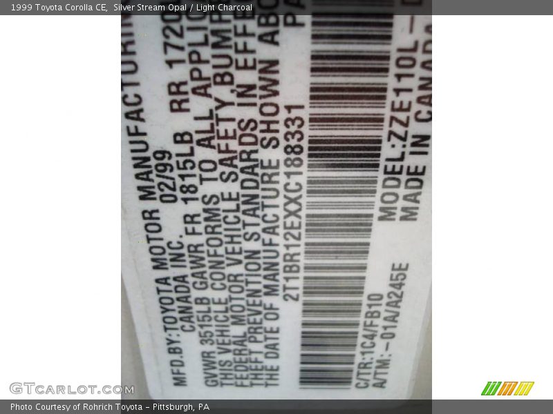 Silver Stream Opal / Light Charcoal 1999 Toyota Corolla CE
