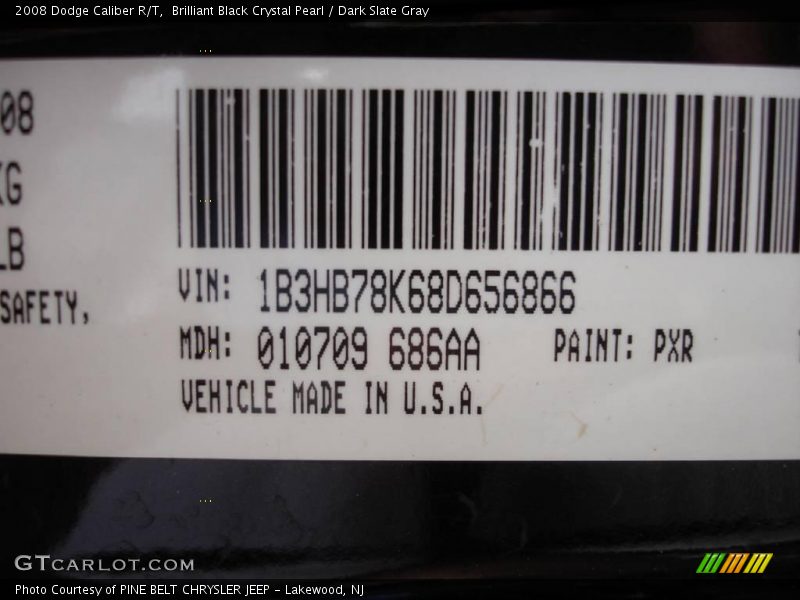 Brilliant Black Crystal Pearl / Dark Slate Gray 2008 Dodge Caliber R/T