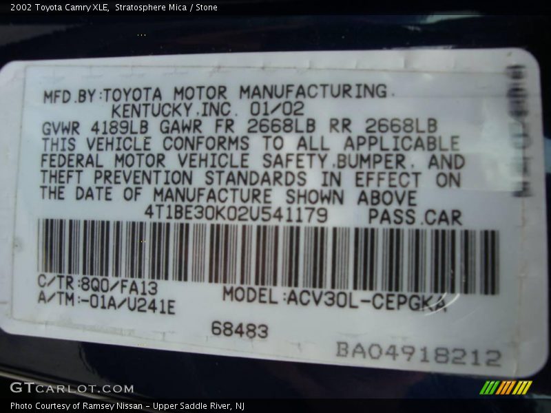 Stratosphere Mica / Stone 2002 Toyota Camry XLE