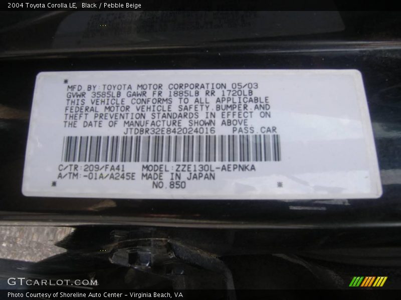 Black / Pebble Beige 2004 Toyota Corolla LE