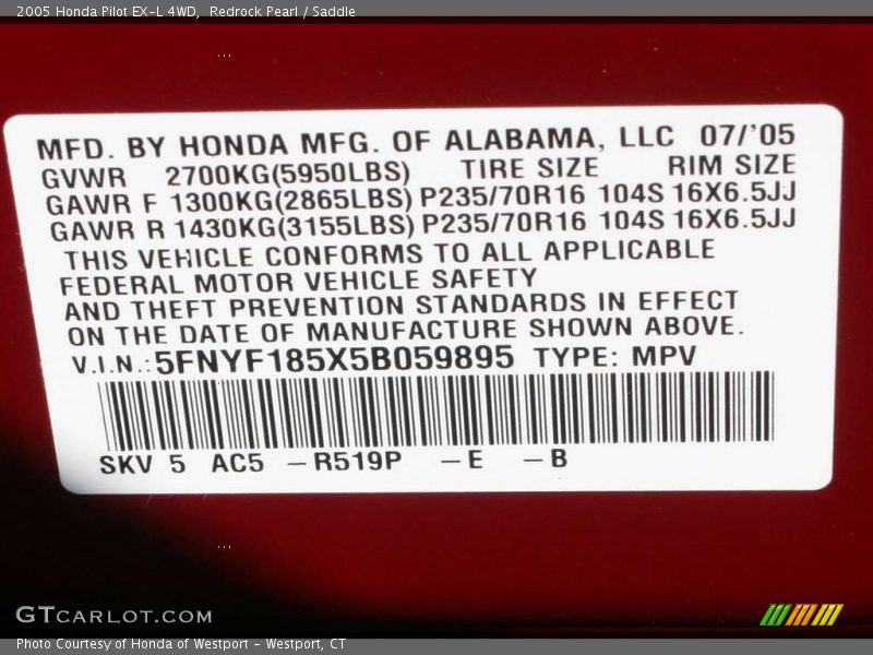Redrock Pearl / Saddle 2005 Honda Pilot EX-L 4WD