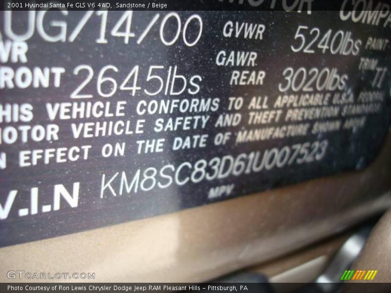 Sandstone / Beige 2001 Hyundai Santa Fe GLS V6 4WD