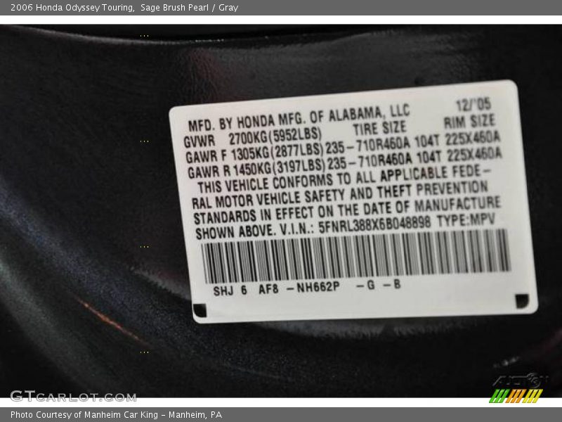 Sage Brush Pearl / Gray 2006 Honda Odyssey Touring