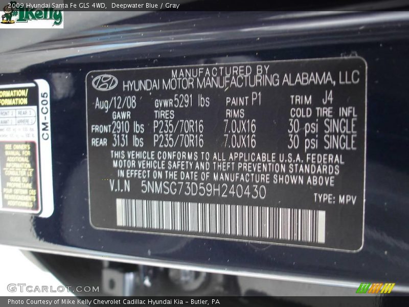 Deepwater Blue / Gray 2009 Hyundai Santa Fe GLS 4WD