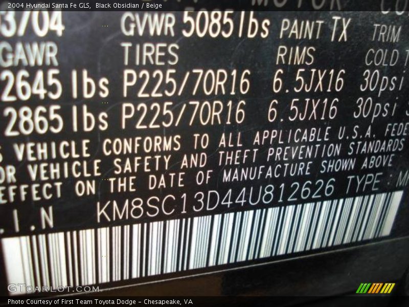 Black Obsidian / Beige 2004 Hyundai Santa Fe GLS