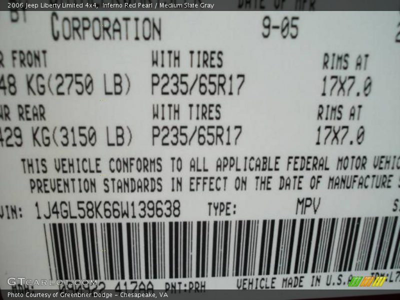 Inferno Red Pearl / Medium Slate Gray 2006 Jeep Liberty Limited 4x4