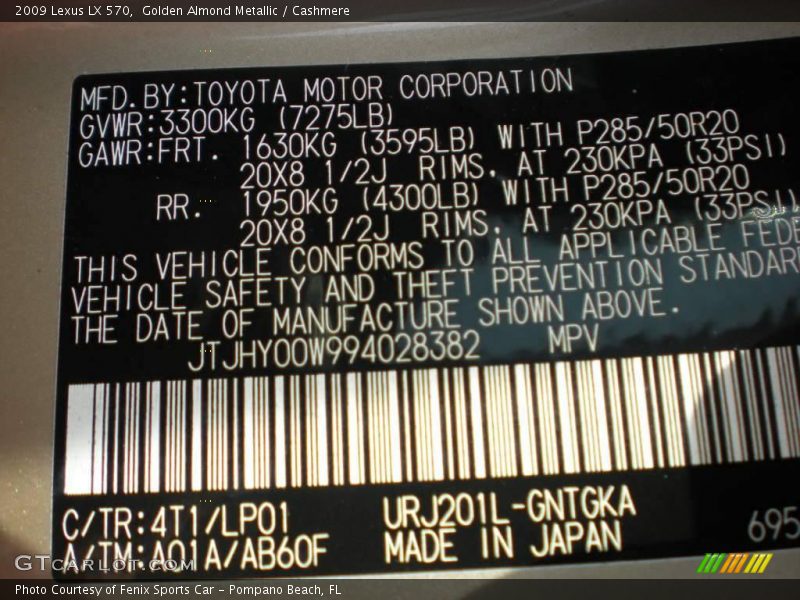 Golden Almond Metallic / Cashmere 2009 Lexus LX 570