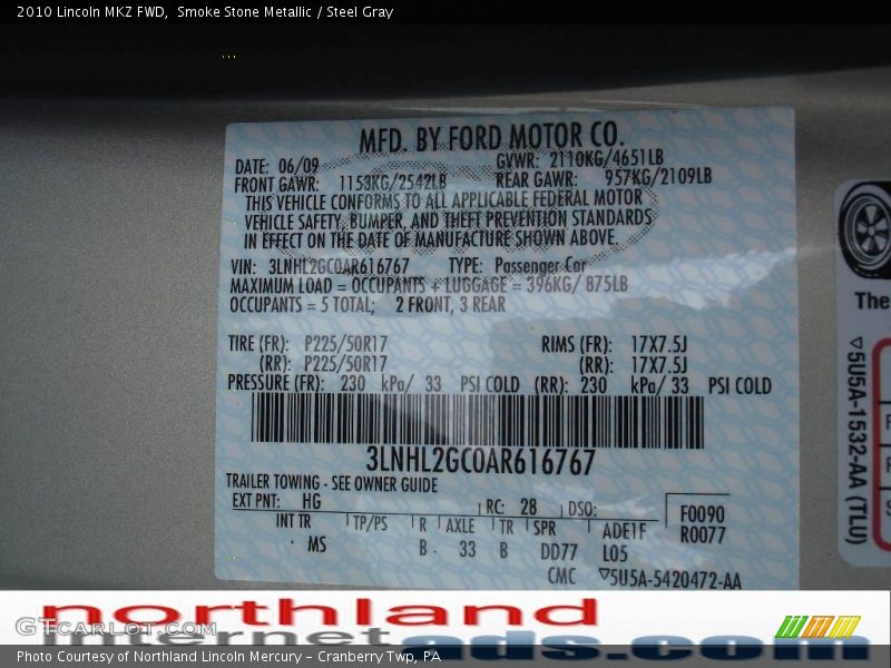 Smoke Stone Metallic / Steel Gray 2010 Lincoln MKZ FWD