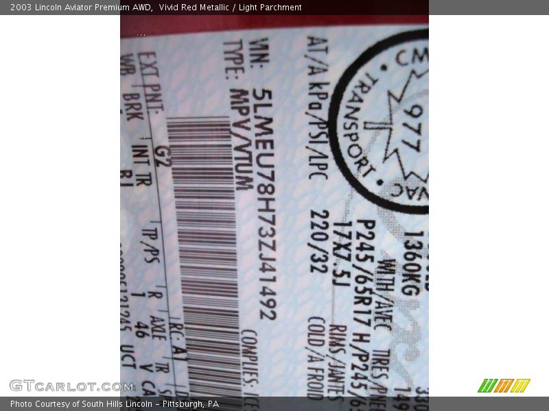 Vivid Red Metallic / Light Parchment 2003 Lincoln Aviator Premium AWD