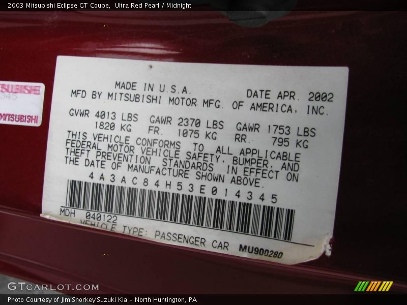 Ultra Red Pearl / Midnight 2003 Mitsubishi Eclipse GT Coupe