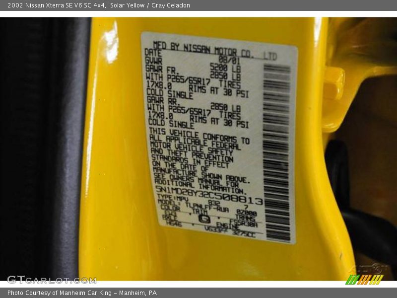 Solar Yellow / Gray Celadon 2002 Nissan Xterra SE V6 SC 4x4