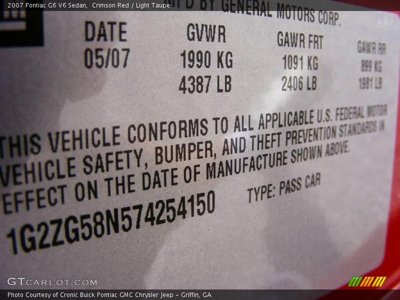 Crimson Red / Light Taupe 2007 Pontiac G6 V6 Sedan