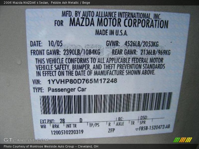 Pebble Ash Metallic / Beige 2006 Mazda MAZDA6 s Sedan