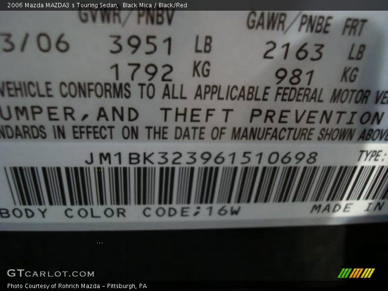 Black Mica / Black/Red 2006 Mazda MAZDA3 s Touring Sedan