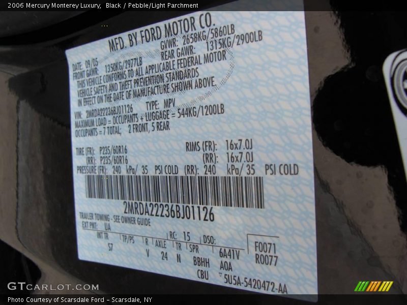 Black / Pebble/Light Parchment 2006 Mercury Monterey Luxury